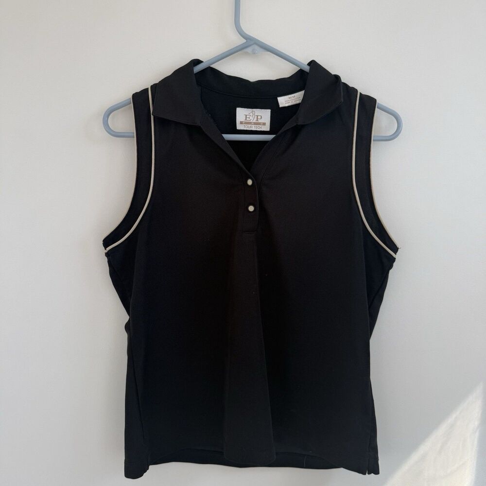 EP Pro Tour Tech Women's Black & Tan Collared Sleeveless Golf Shirt Size Medium
